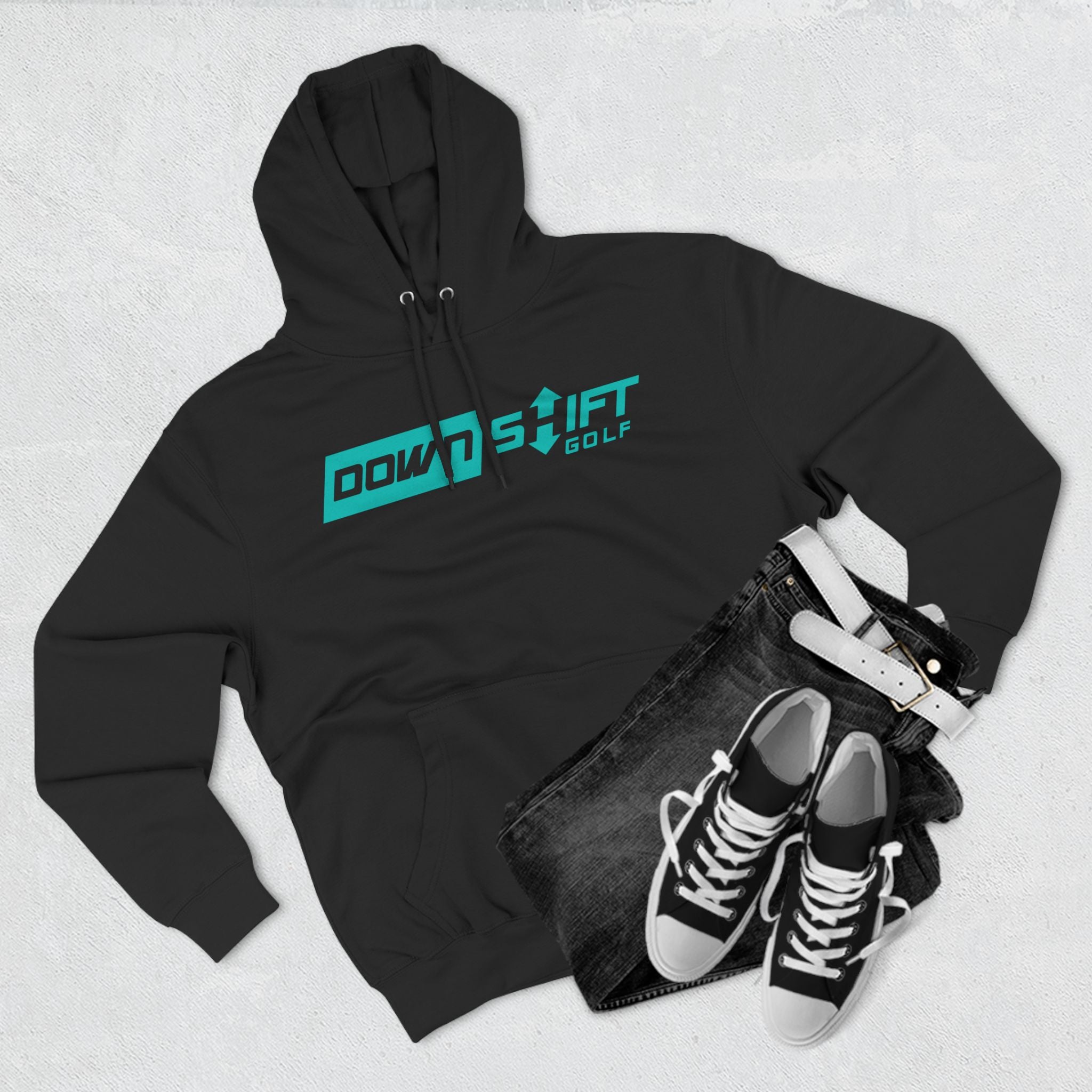 Hyper Teal Big Downshift Logo Three-Panel Hoodie