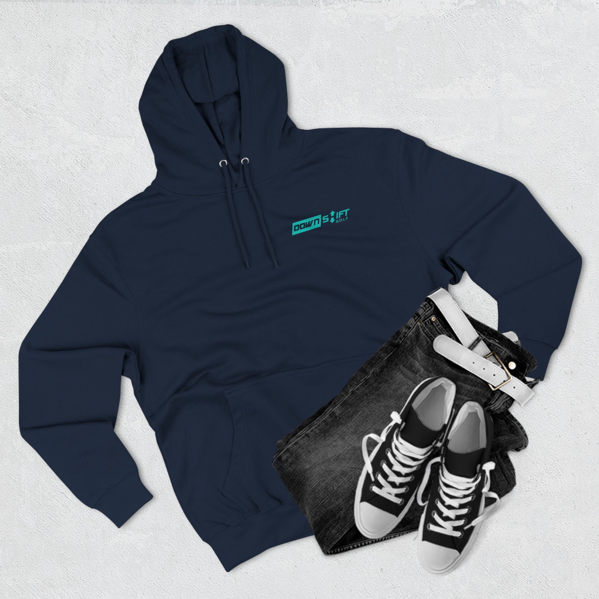 Hyper Teal Small Downshift Logo Three-Panel Hoodie