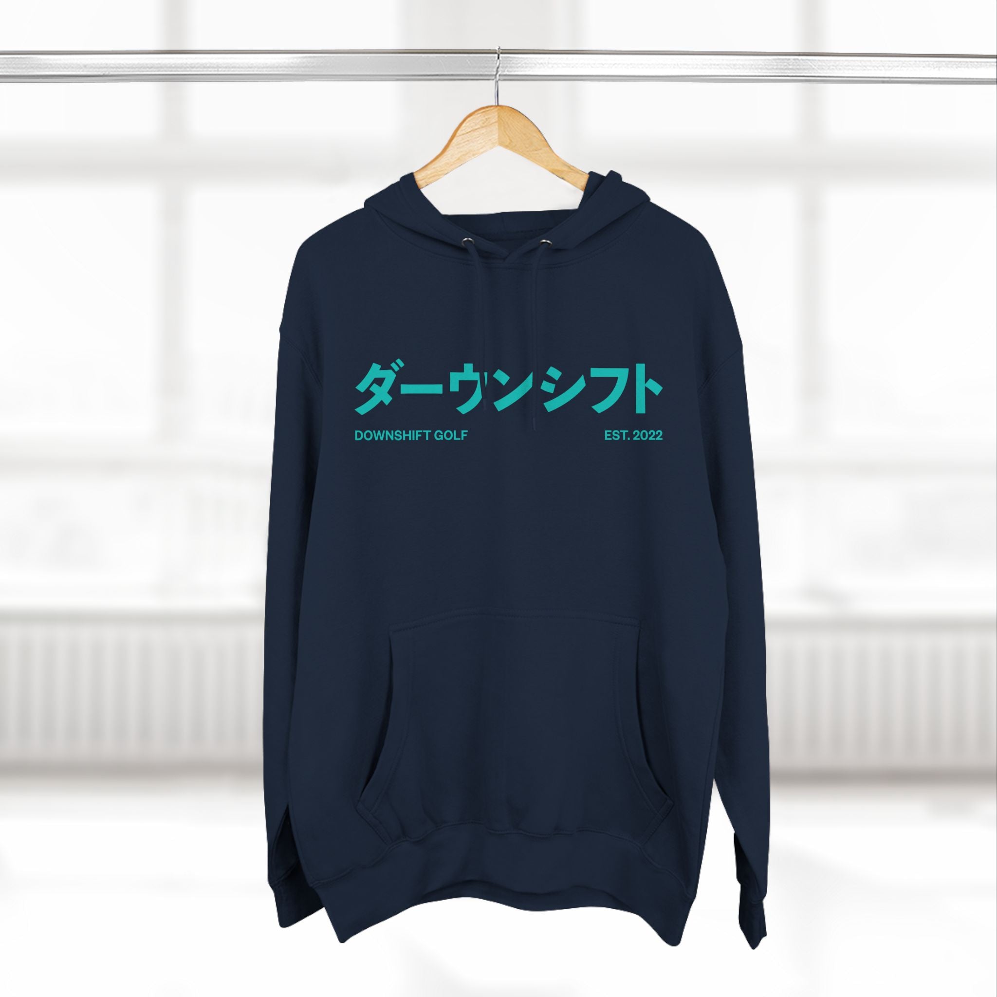 Hyper Teal Japanese Downshift Logo Three-Panel Hoodie